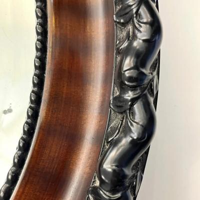Antique English Edwardian Ebony Macassar Veneer Black Brown Oval Mirror