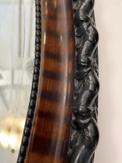 Antique English Edwardian Ebony Macassar Veneer Black Brown Oval Mirror