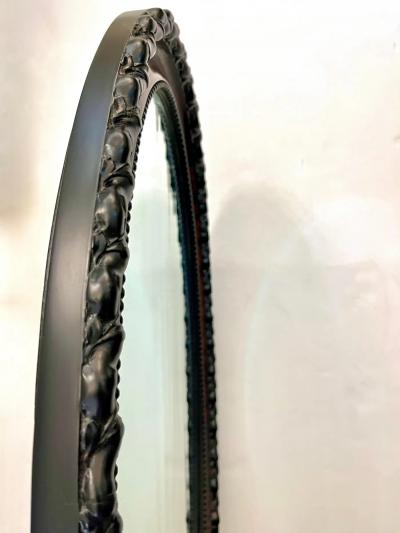 Antique English Edwardian Ebony Macassar Veneer Black Brown Oval Mirror