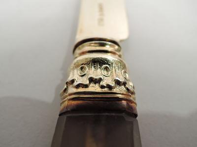 Antique English Gilt Sterling Silver Agate Fruit Set for 12