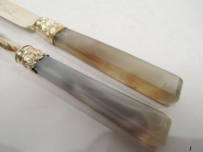 Antique English Gilt Sterling Silver Agate Fruit Set for 12