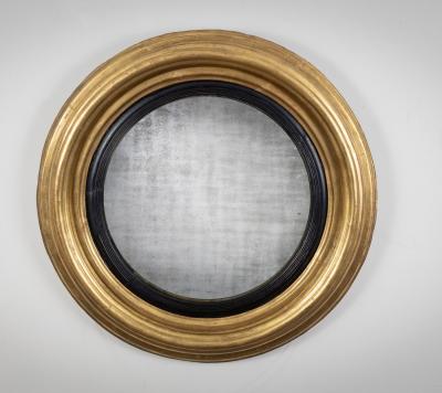 Antique English Giltwood Convex Mirror