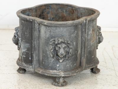 Antique English Lead Quatrefoil Planter with Lion Heads and Paws 1850s