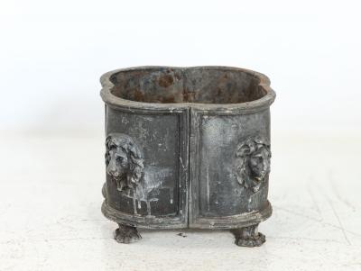 Antique English Lead Quatrefoil Planter with Lion Heads and Paws 1850s