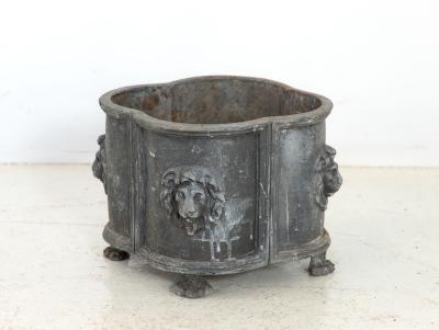 Antique English Lead Quatrefoil Planter with Lion Heads and Paws 1850s
