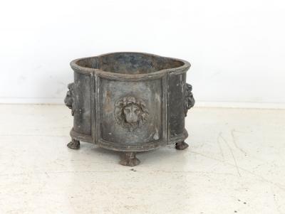 Antique English Lead Quatrefoil Planter with Lion Heads and Paws 1850s