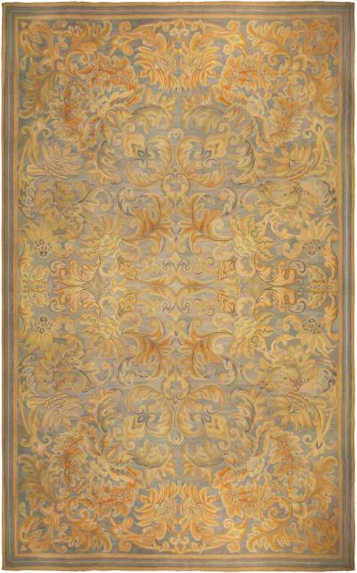 Antique English Needlework Beige Botanic Handmade Carpet