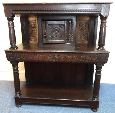 Antique English Oak Court Cupboard with Charles II Influence