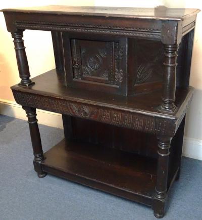 Antique English Oak Court Cupboard with Charles II Influence