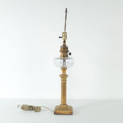 Antique English Oil Lamp with Crystal Reservoir 19th century