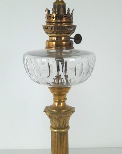 Antique English Oil Lamp with Crystal Reservoir 19th century