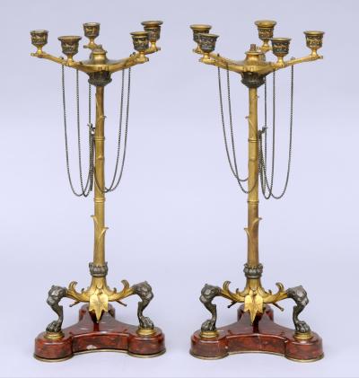 Antique English Pair Renaissance Revival Candelabra