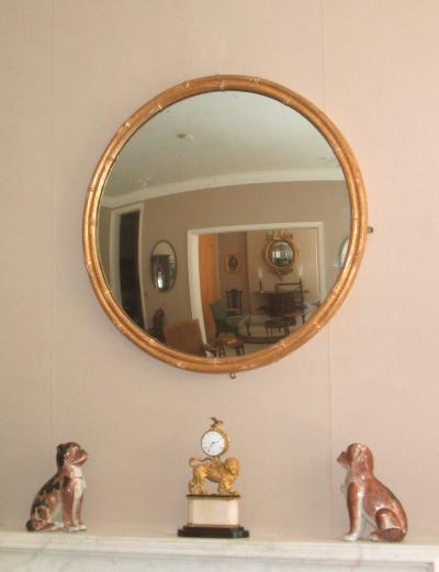 Antique English Regency Period Giltwood Simulated Bamboo Convex Mirror