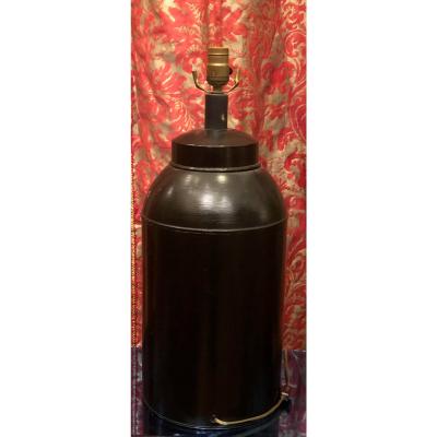 Antique English Regency Style Black Gold Tole Tea Canister Lamp