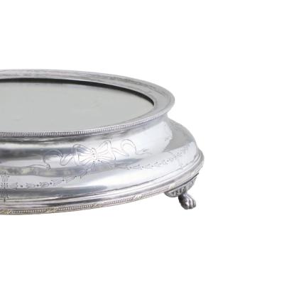 Antique English Silver Plate Circular Shape Mirrored Plateau