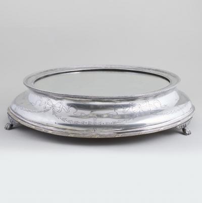 Antique English Silver Plate Circular Shape Mirrored Plateau