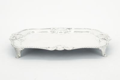 Antique English Silver Plated Footed Oval Shape Serving Tray