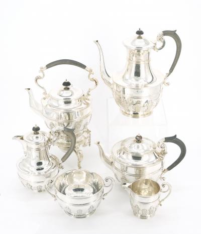 Antique English Sterling Silver 6 Piece Tea Coffee Service Goldsmiths London