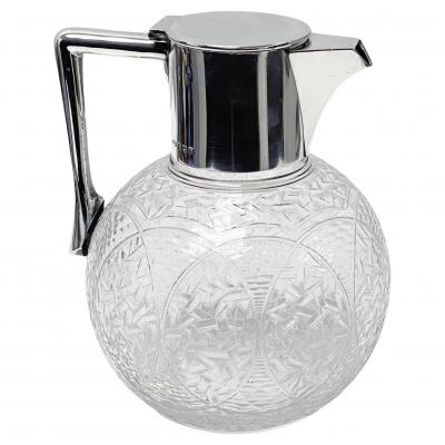 Antique English Sterling Silver Glass Claret Jug John Grinsell Birmingham 1910