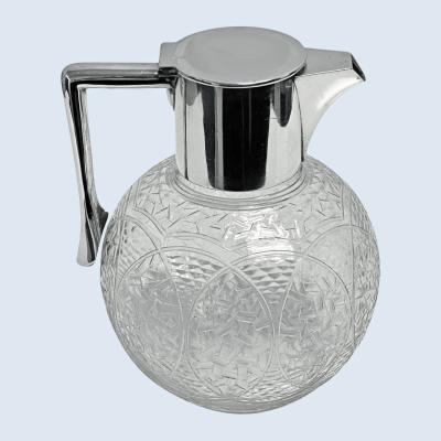 Antique English Sterling Silver Glass Claret Jug John Grinsell Birmingham 1910