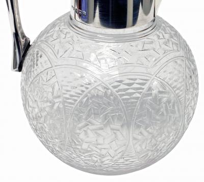 Antique English Sterling Silver Glass Claret Jug John Grinsell Birmingham 1910