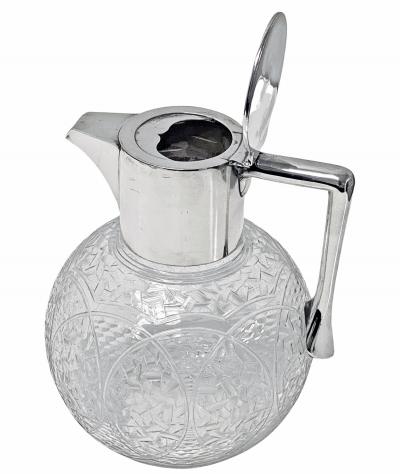 Antique English Sterling Silver Glass Claret Jug John Grinsell Birmingham 1910