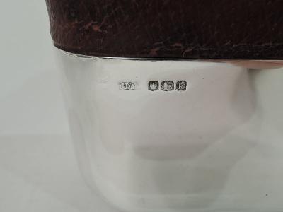 Antique English Sterling Silver Leather Easy Grip Safari Flask