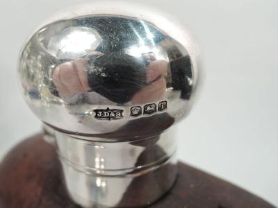 Antique English Sterling Silver Leather Easy Grip Safari Flask