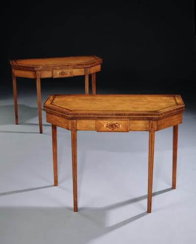 Antique English Superior Pair of Georgian Period Satinwood Card Gaming Tables