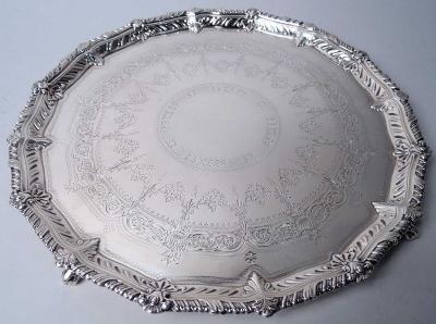 Antique English Victorian Georgian Sterling Silver Salver 1892