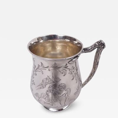 Antique English Victorian Rococo Sterling Silver Baby Cup 1848