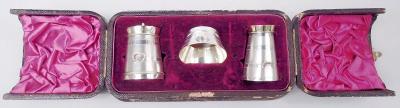 Antique English Victorian Silver Gilt Condiment Set in Case