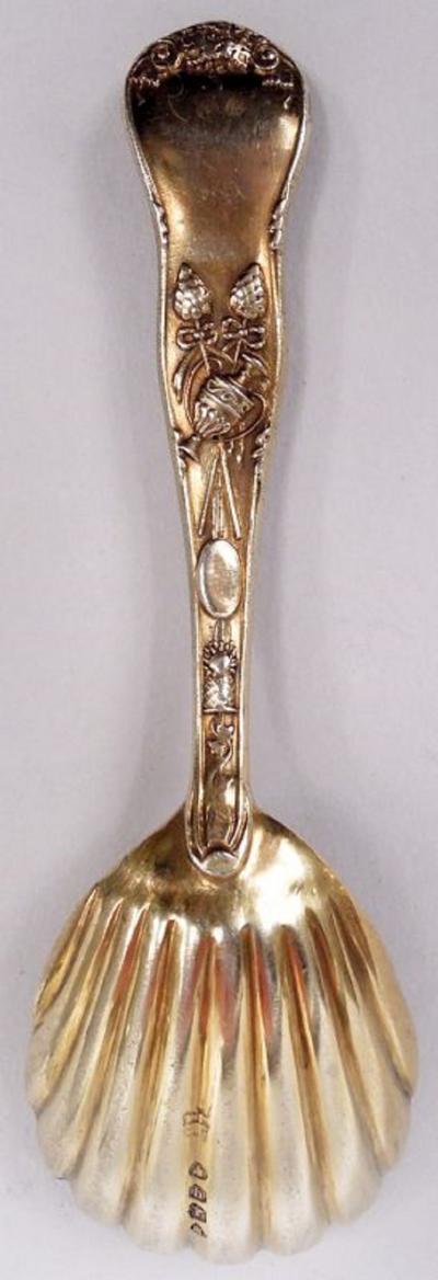Antique English Victorian Stag Hunt Silver Gilt Tea Caddy Spoon 1871
