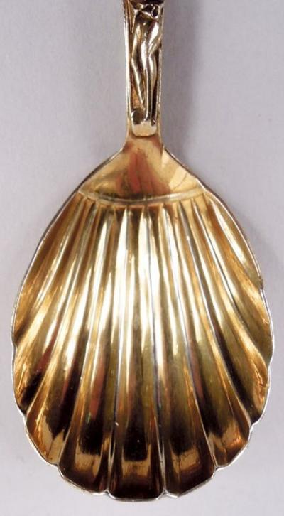 Antique English Victorian Stag Hunt Silver Gilt Tea Caddy Spoon 1871