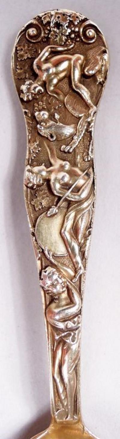 Antique English Victorian Stag Hunt Silver Gilt Tea Caddy Spoon 1871