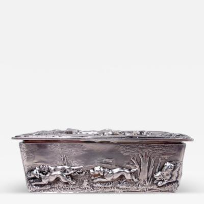 Antique English Victorian Sterling Silver Boar Hunt Snuffbox 1893