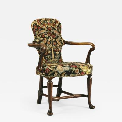 Antique English Walnut Shepherds Crook Armchair with Contemporary Needlework