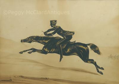 Antique Equestrian Silhouette of Horse Racing Wrong Way By Fredrick Frith