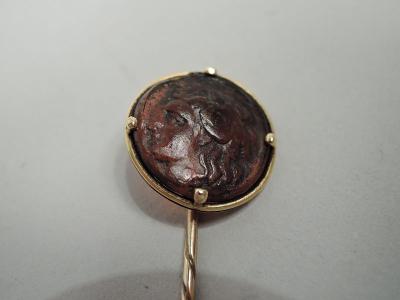Antique European Carved Intaglio Cameo 15k Gold Stickpin C 1880