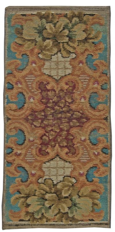 Antique European Fragment Botanic Handmade Wool Rug