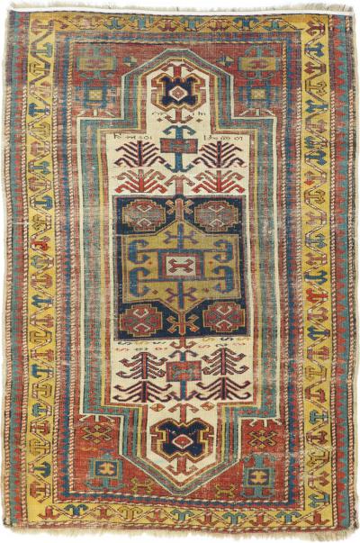 Antique Fakhralou Kazak Rug 3 0 x 4 10 