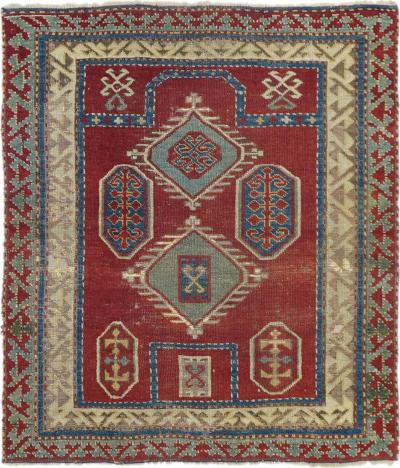 Antique Fakhralou Kazak Rug 3 4 x 3 9 