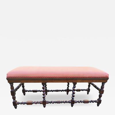 Antique Finely Crafted 18th Century Louis XIV French Barley Twist Oak Bench