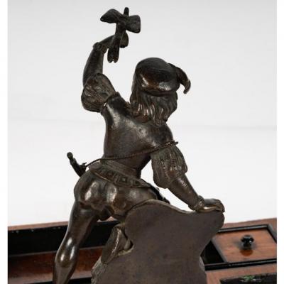 Antique Flemish Bronze Ebony Sculpture Ink Stand