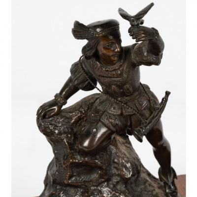 Antique Flemish Bronze Ebony Sculpture Ink Stand