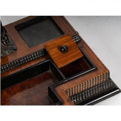Antique Flemish Bronze Ebony Sculpture Ink Stand