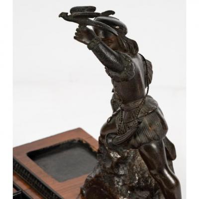 Antique Flemish Bronze Ebony Sculpture Ink Stand