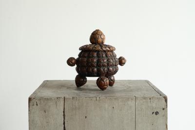 Antique Folk Art Lidded Pot in Carved Wood Early 20th Century