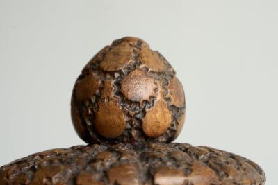 Antique Folk Art Lidded Pot in Carved Wood Early 20th Century