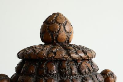 Antique Folk Art Lidded Pot in Carved Wood Early 20th Century
